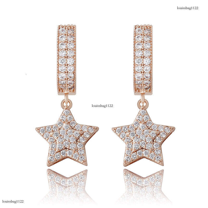Hip Hop Five-Pointed Star Full Zircon Fashion Women's Earrings Gold Jewelry