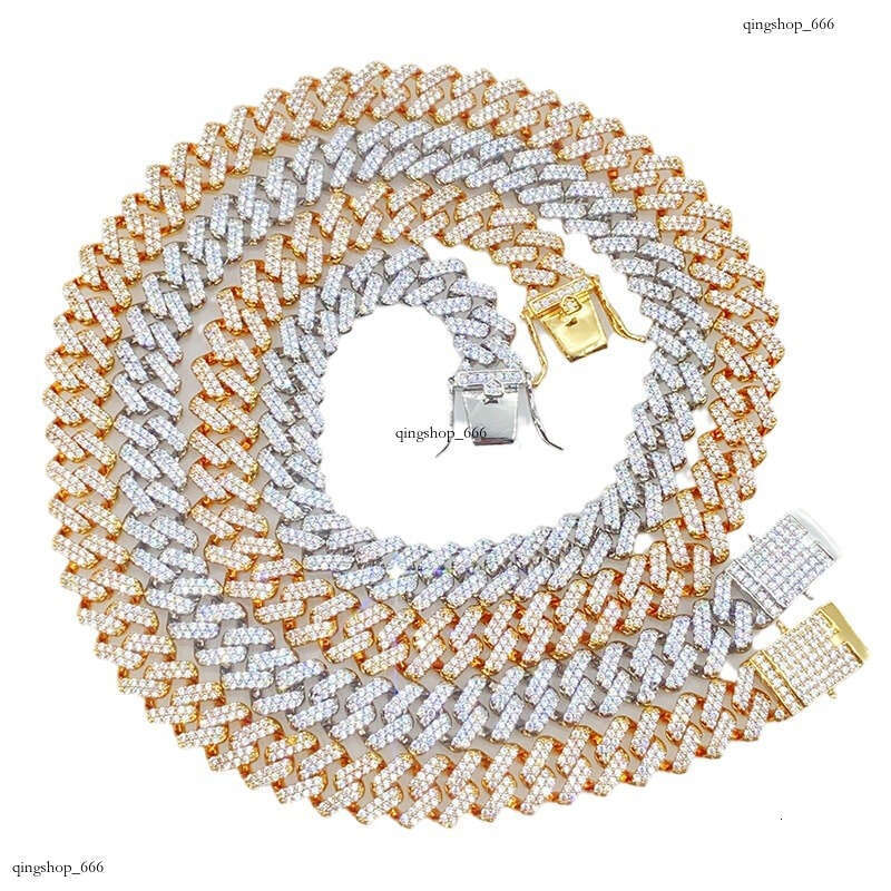 New 12mm Double Row Full Dia Cuban Bracelet Micro-Inlaid Moissanite chain Hip-Hop Trendy Versatile Necklace
