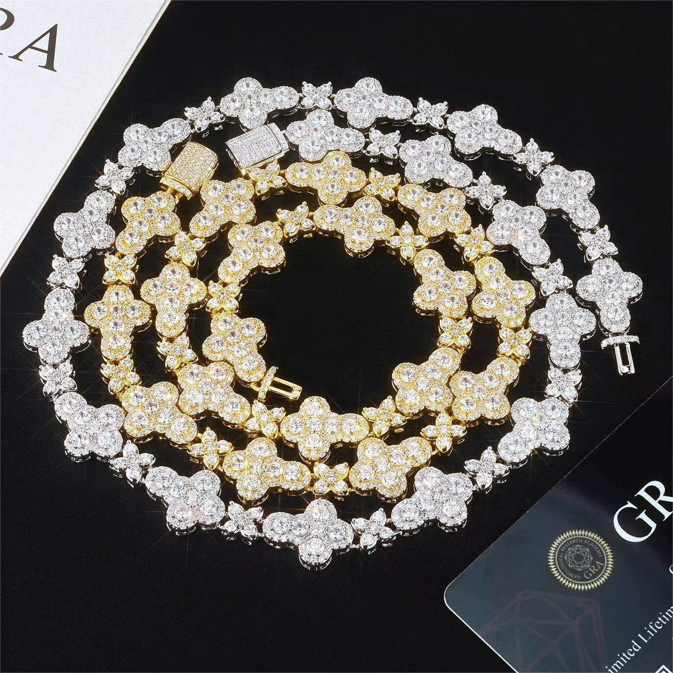 Fashion White Gold 10mm 13mm 925 Sterling Silver VVS Moissanite Diamond Iced Star Cross Link Chain Necklace Moissanite Necklaces