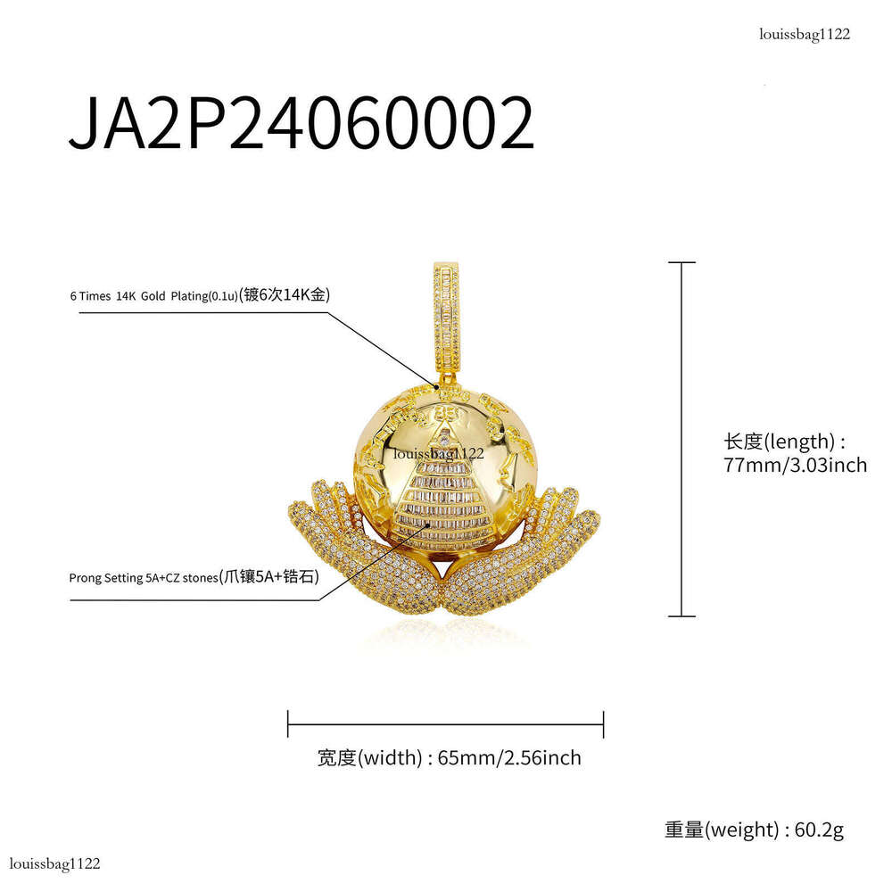 Hip-Hop New Handheld Globe Pendant Sterling Silver Inlaid 5A Moissanite chain Versatile Trendy Men's Metal Necklace