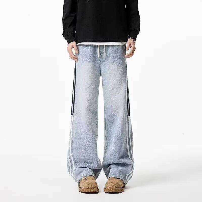 Loose Fit Straight Leg American Styles Vintage Washing Denim Pants High Street Brand Spring Autumn Men's Jeans
