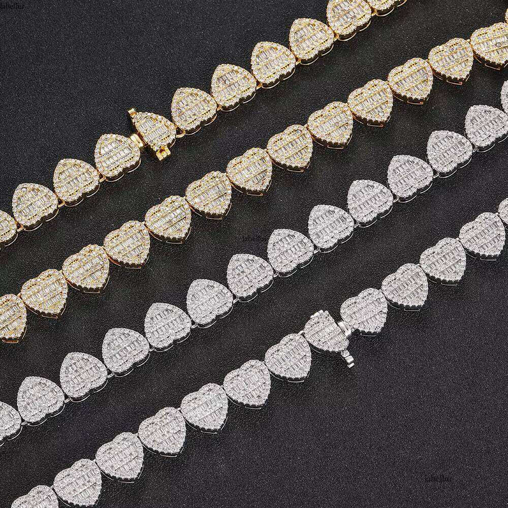 Latest Design Fashion Jewelry 8mm Sier Iced Out VVS Moissanite Baguette Dias Heart-Shaped Tennis Chain Necklace