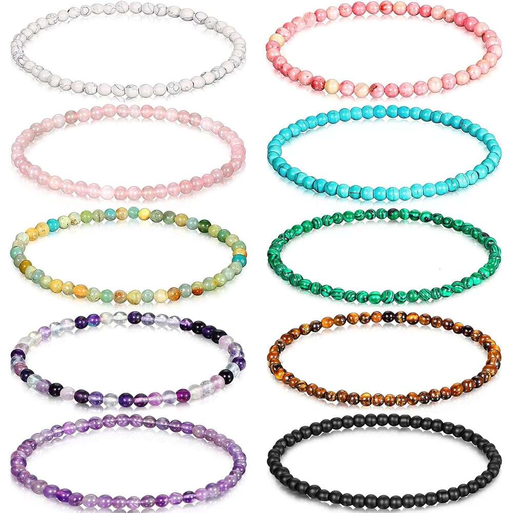 10 Pieces 4mm Mini Energy Bracelets Natural Gemstone Handmade Crystal Beaded Power Stretch Bracelet Unisex Couple Bracelets, Turquoise