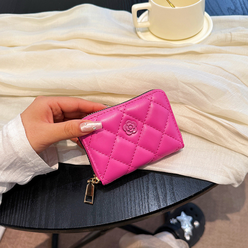 Soft Sheepskin Designer Bag Coin Purse Luxury Bag Small Card Holder Women's Embroidered Quilted Zipper Card Case Cross-border New Camellia Clutch