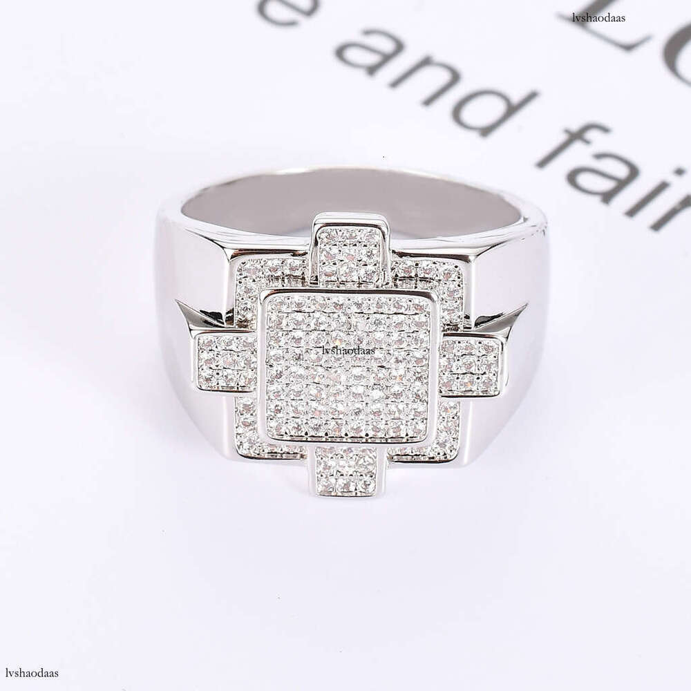 New Hip-Hop Men's AAA High-Grade Zircon Creative Geometric Bling CZ Ring