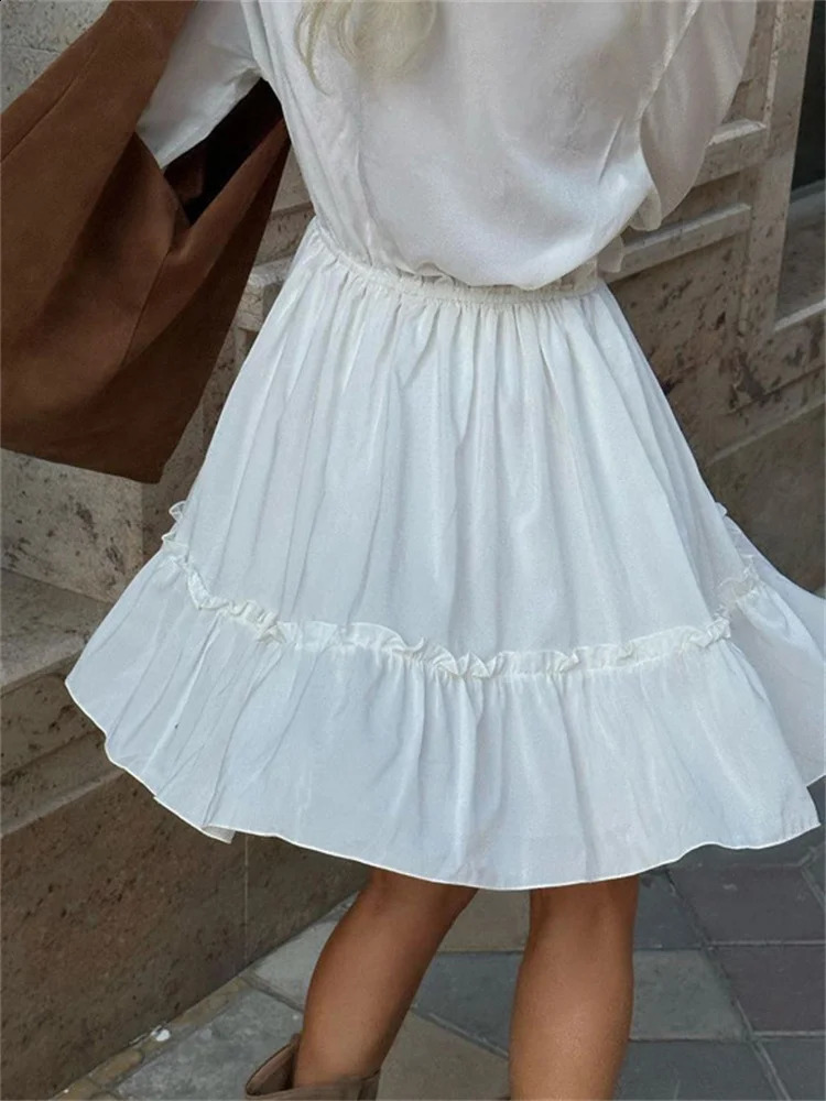 Tossy Ruffled VNeck White Mini Dress Female Patchwork Long Sleeve Elegant Bandage Fashion High Waist LaceUp Women 250809
