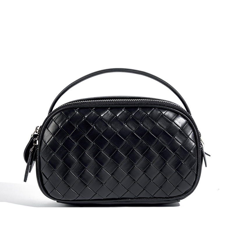 Summer New Genuine Leather Handbag Square Fashion Woven Double Zipper Shoulder Crossbody Small Casual Women's Bag