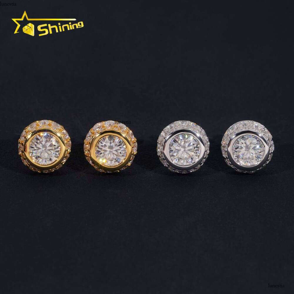 Hip Hop Gold Plated Bezel Setting 1ct Dia Mens Sier Iced Out Moissanite Earrings