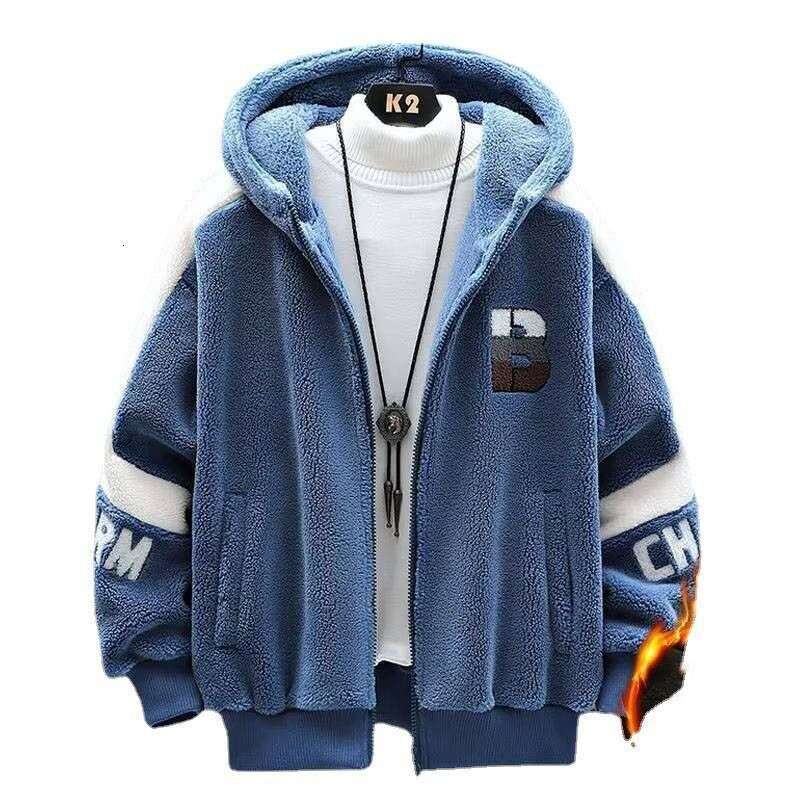 Men's Clothing Sweatshirt Autumn And Winter Plus Veet Thickened Warm Hooded Embroidered Casual Jacket