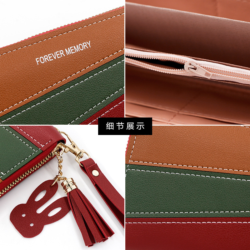 Cute Women's Long Wallet Zipper Purse Three-color Patchwork Fashion Coin Purse Card Luxury Bag Slot Handbag