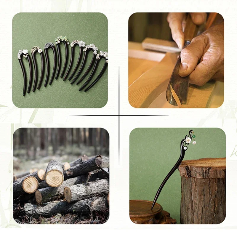 Ebony wood U-shaped Hairpin Ancient style Advanced feeling Chinese Style Pearl Hairpin Retro style Simplicity Updo Double ha 250807