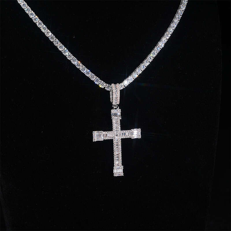 Personalized Micro Pave Moissanite chain Cross Hip Hop Jewelry Unisex Versatile Necklace Accessory