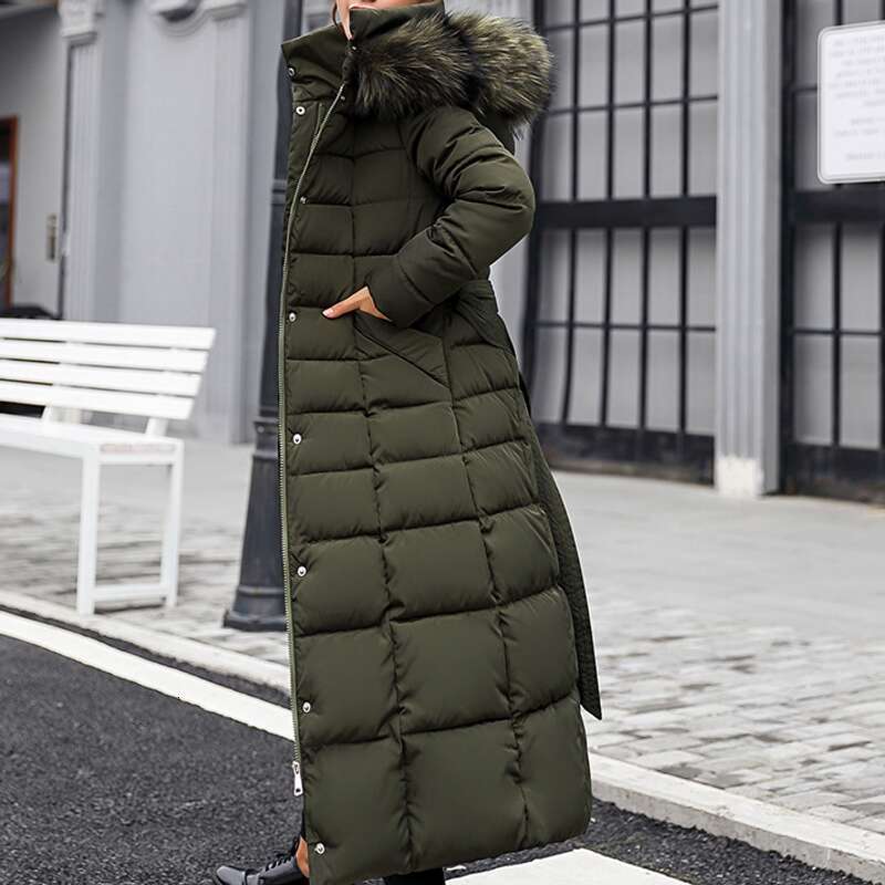 Women's Plus Long Over Knee Slim Color Fur Collar Down Cotton-padded Jacket
