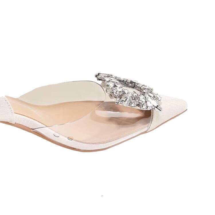 New PVC Transparent Designer shoes Square Buckle Open Back Sandals for Women, Thin Heel, Closed Toe, Elegant Pointed High Heels Fashion Shoes