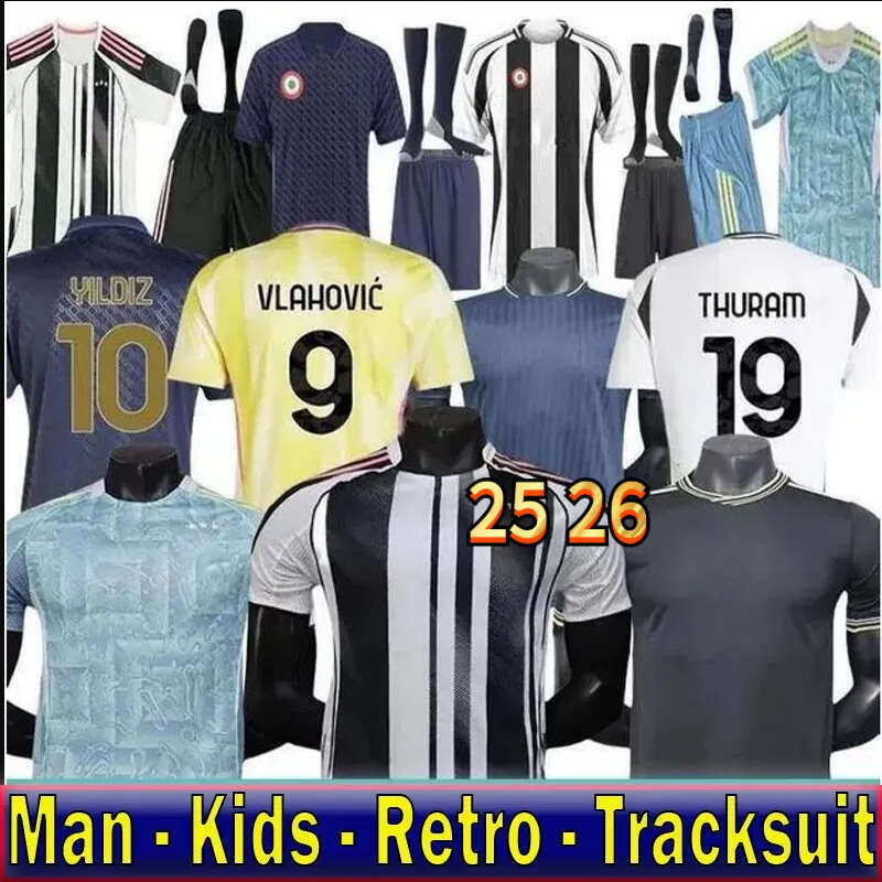Juve 25 26 Soccer Jerseys Fans Player Home Away Yildiz Vlahovic F.CONCEICAO DOUGLAS LUIZ Thuram N.GONZALEZ Gatti Kalulu 2025 Football Shirt Men Kids kit Kits