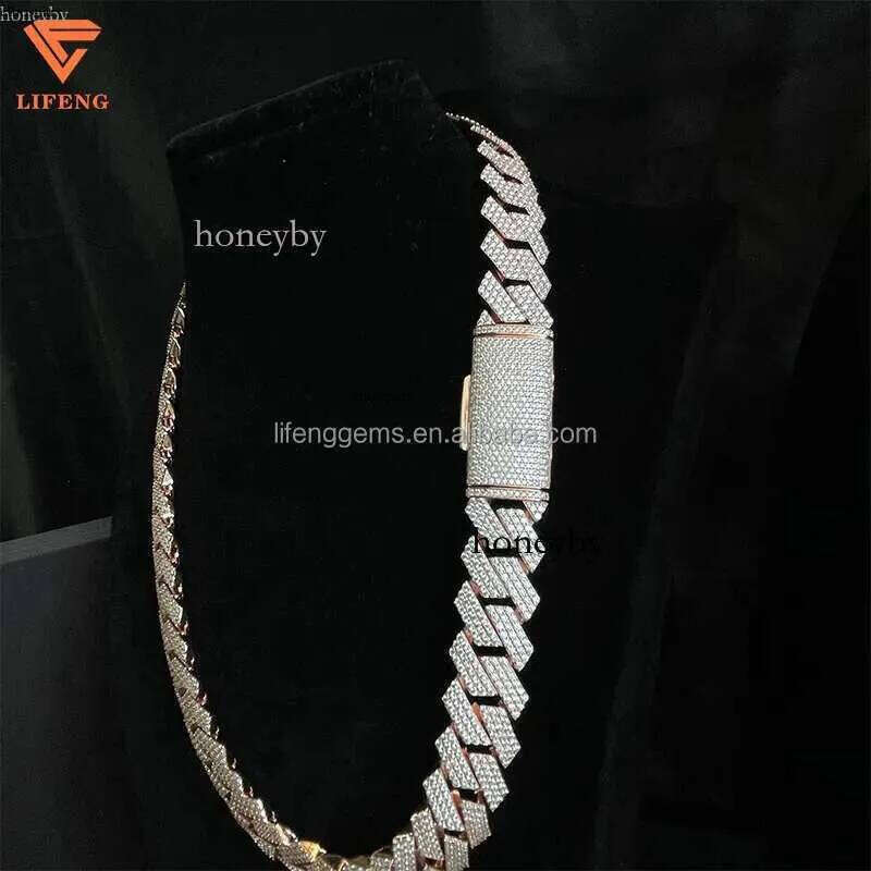 Custom 18mm Hip Hop Cuban k Chain Necklace Rose Gold Plated Iced VVS Moissanite Dia Sier Gift for Men