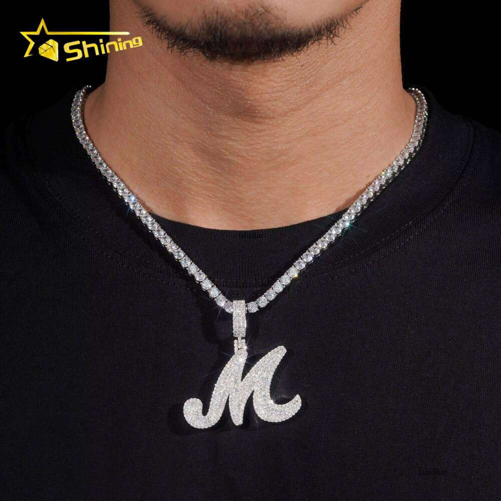 Premium Jewelry Sier Initial M Moissanite Men's Iced Hip-Hop Letter Pendant