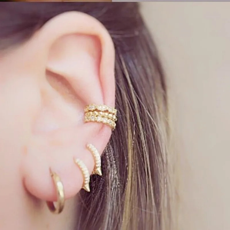 Latest GOLDED stacking cuffs clip earring women girl no piercing classic simple micro pave cz circle 925 sterling silver jewelry 250807
