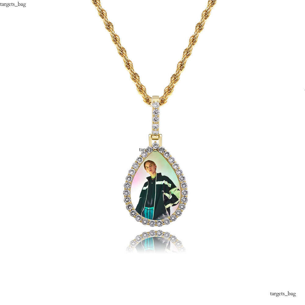 Full Dia Hip-Hop Water Drop Pendant Sterling Silver Moissanite chain Oval Memory Photo Frame Necklace Personalized DIY