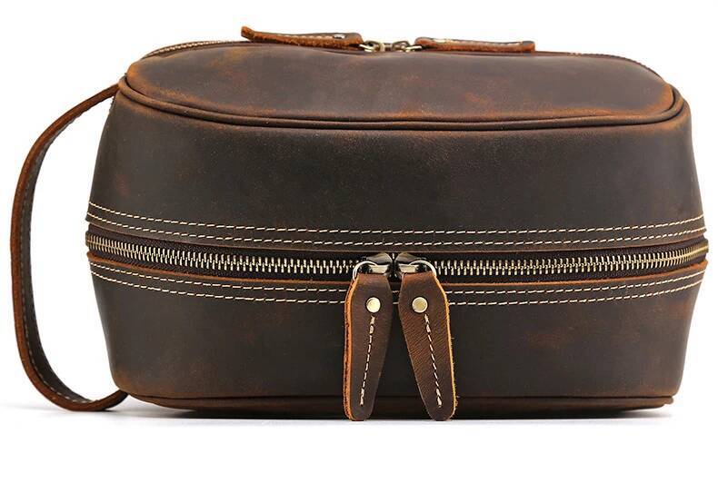 Newsbirds Thick Leather Clutch Bag mens wash storage genuine leather Toiletry kits bag real cowskin make up day clutch