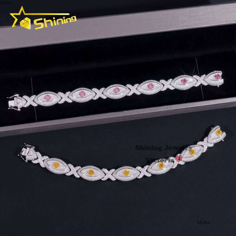 Trending Product Devil's Jewelry Shiny Marquise Snake Sier 12mm VVS Moissanite Cuban Link Evil Eye Bracelet