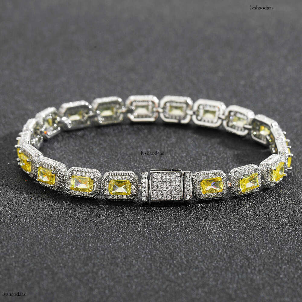 8mm Yellow Rock Candy Chain Bracelet T Square Zircon Niche Trendy Men's Hip-Hop Jewelry