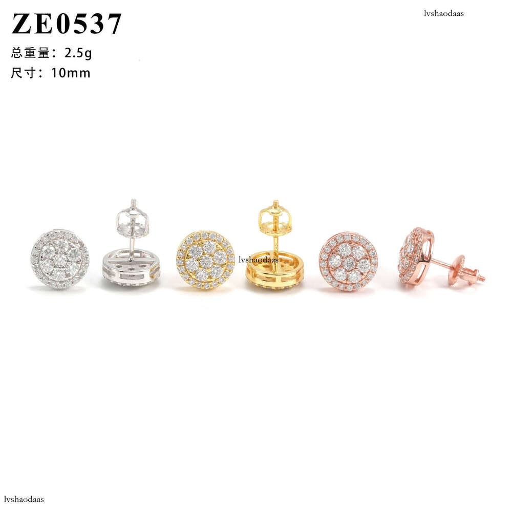 ICED OUT Hip-Hop Sier Gold-Plated 10mm Moissanite Full Inlay Unisex Round Earrings