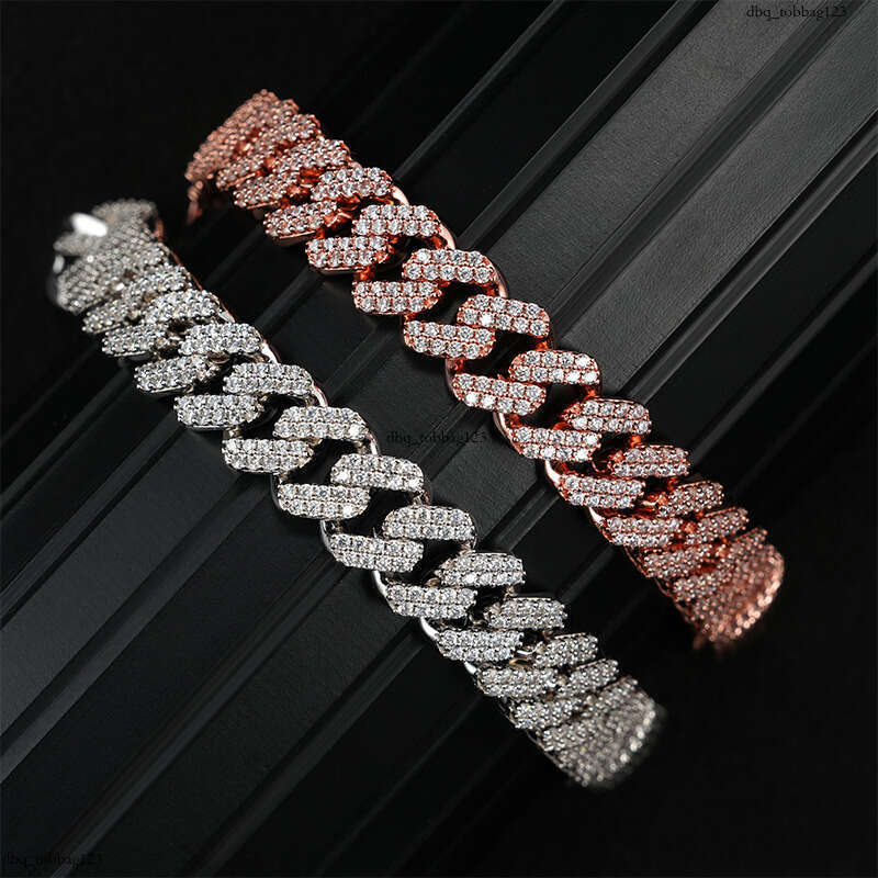 INS Sterling Silver Inlaid Moissanite chain Cuban Chain 13mm Two Row Stone Trendy Brand Jewelry Accessories Wuzhou Direct