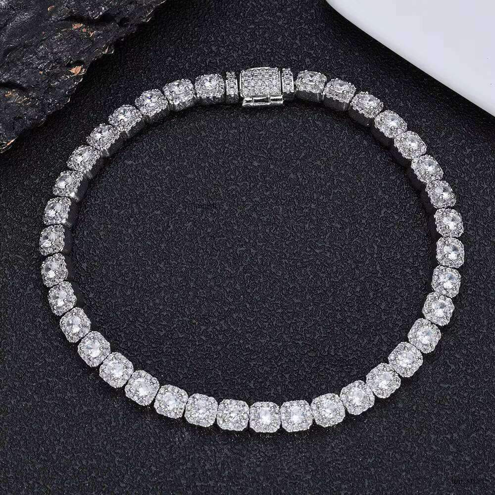 NUOYA 5mm Clustered Sier Gold Plated Iced Out Dia Hip Hop Jewelry Round Zircon Tennis Chain Bracelet