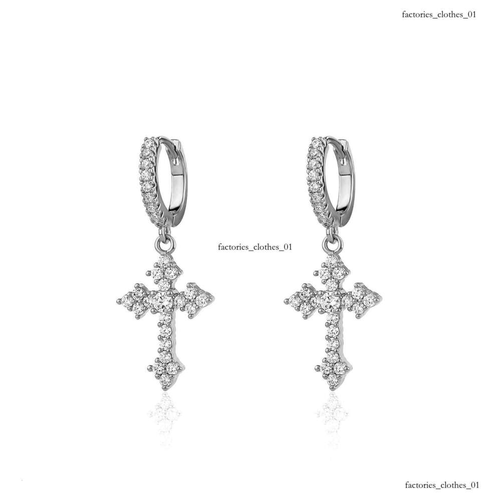 Cross Micro Paved Sterling Silver Zircon Personality Stud Ins Style Unisex Trendy Earrings