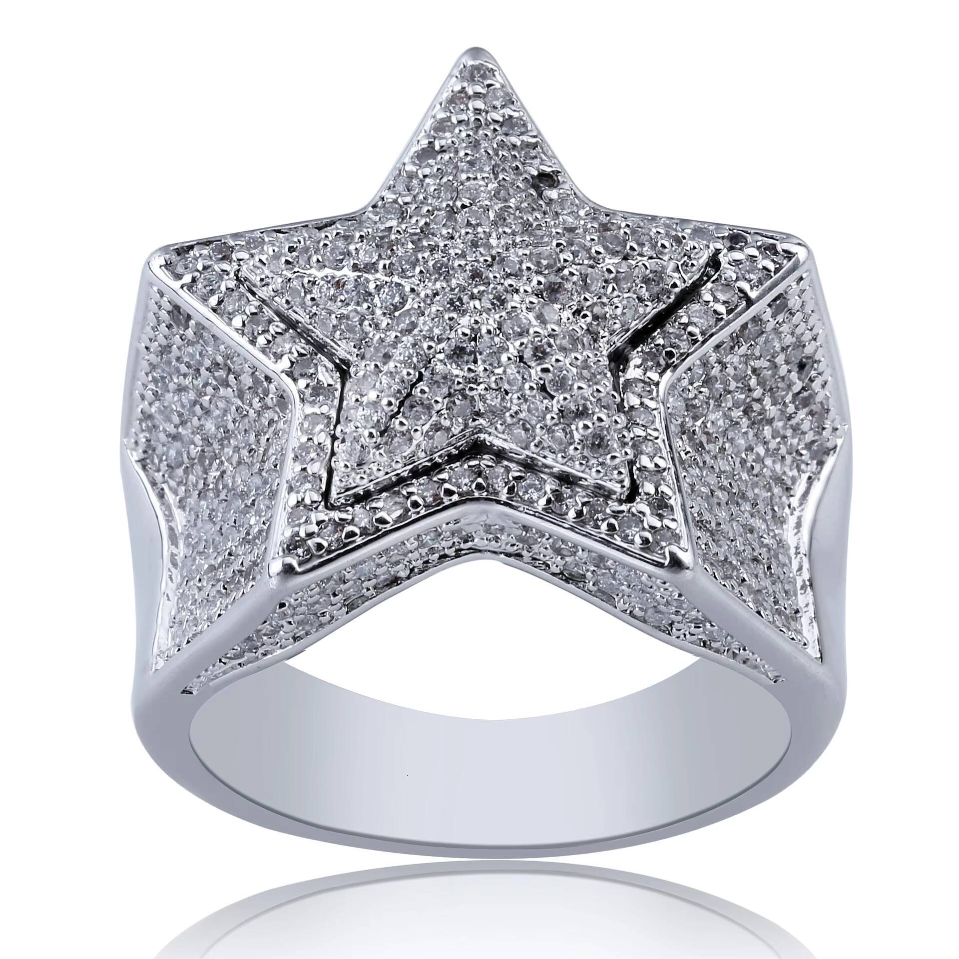 Wholesale Fashion Hip Hop Rapper Jewelry Rings Gold Plated Iced Out Moissanite Diamond Double Layer Super Star Ring