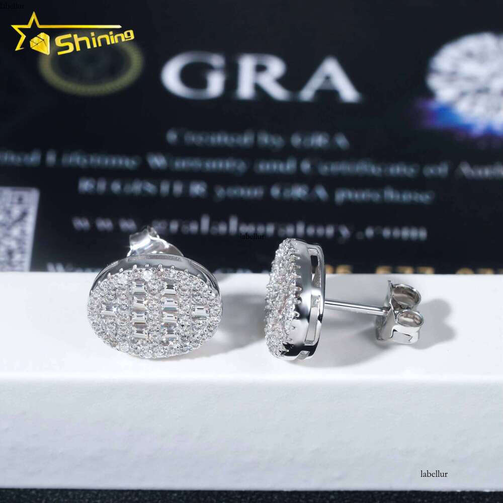 Pass Tester GRA Certified VVS Dia Sterling Sier Oval Baguette Moissanite Stud Earrings Men Earring