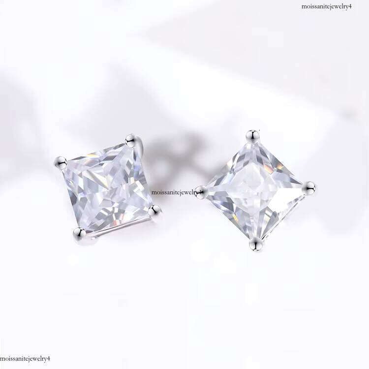 Fine Jewelry Custom Sterling Sier 1.2ct 2.0ct 4.0ct Princess Dia Stud Earrings for Women