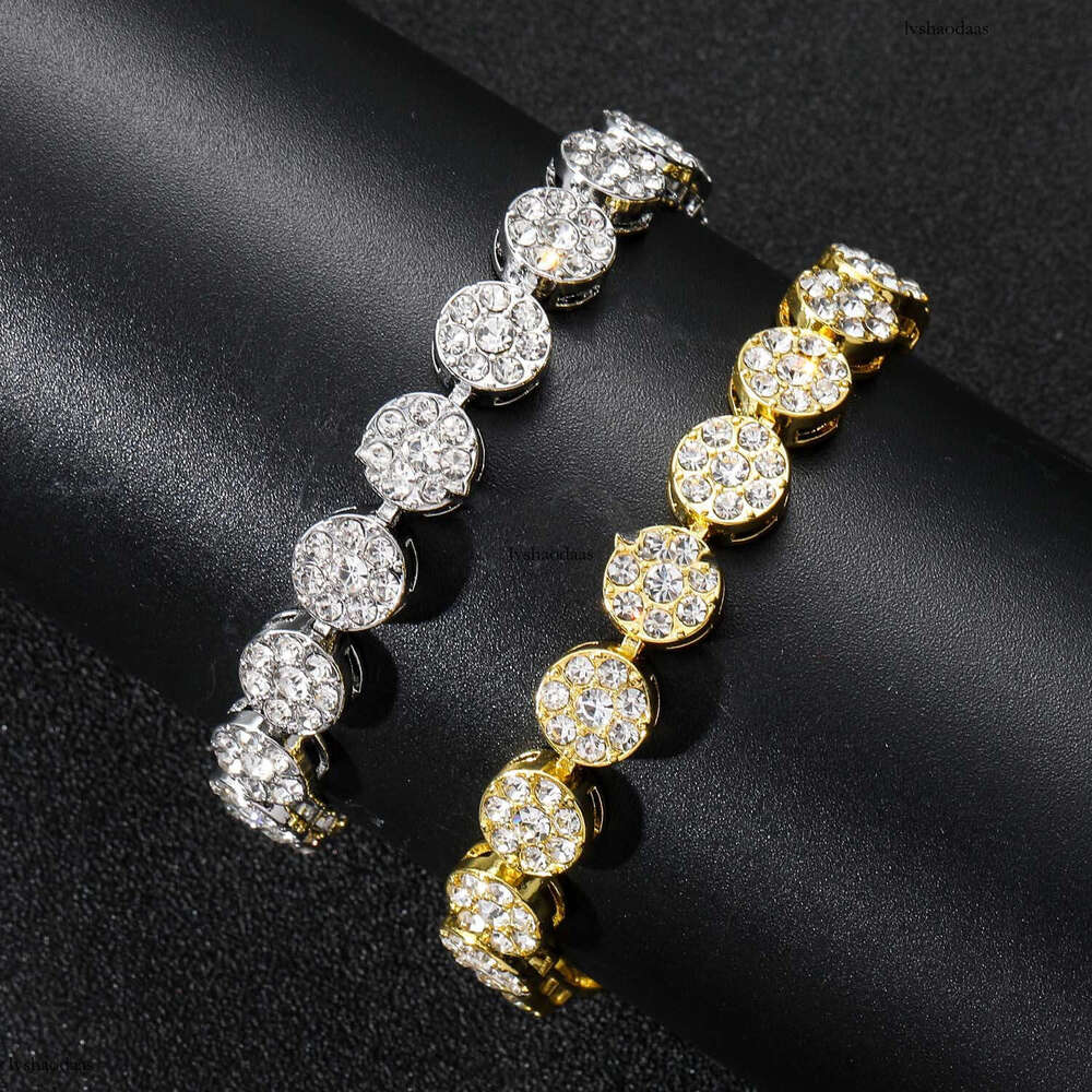Alloy 10mm Flower Petal Round Cuban Chain Men's Cool Hip-Hop Full Dia Bracelet