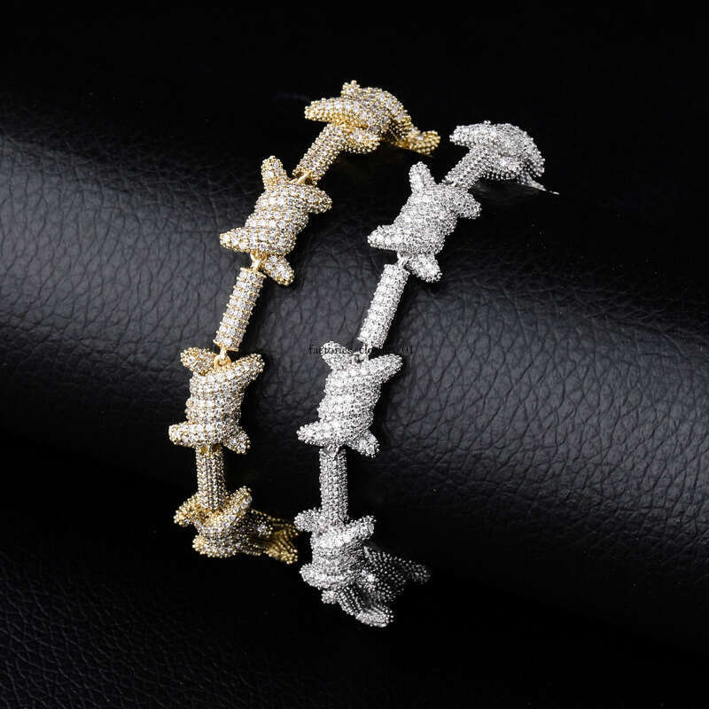 Hip Hop Personality Iron Wire Cuban Chain Sier Full Zircon Bracelet Jewelry