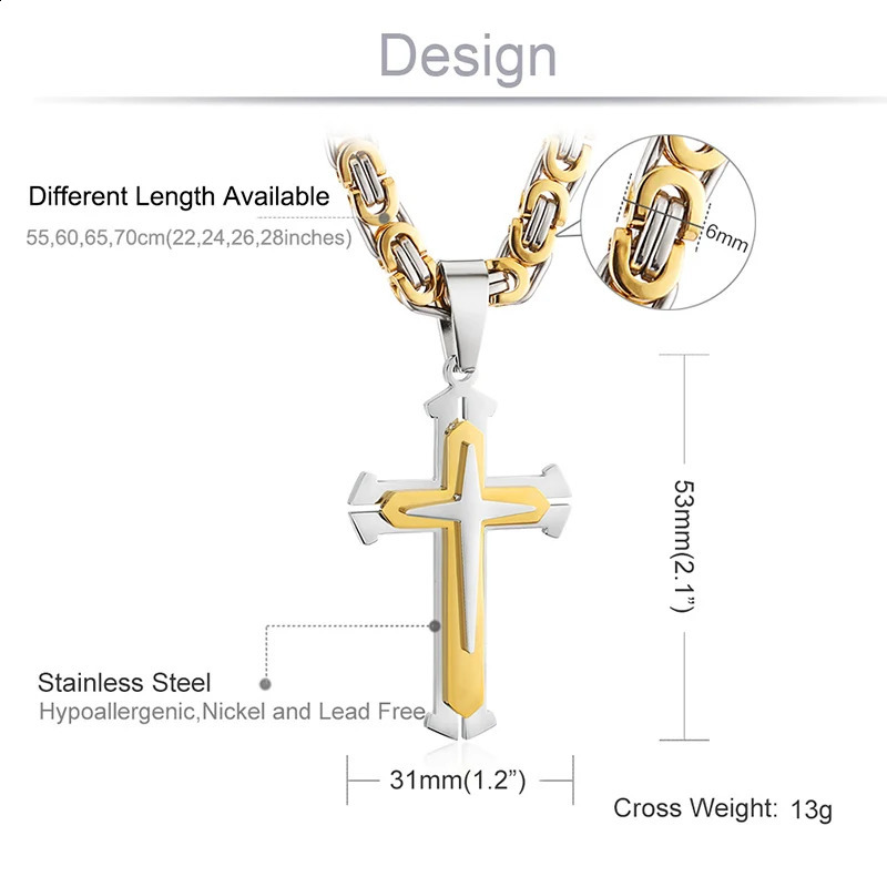 Orthodox Stainless Steel Jesus Cross Long Necklace Men Necklace Pendant Lucky Amulet Jewelry Birthday Gift 250805