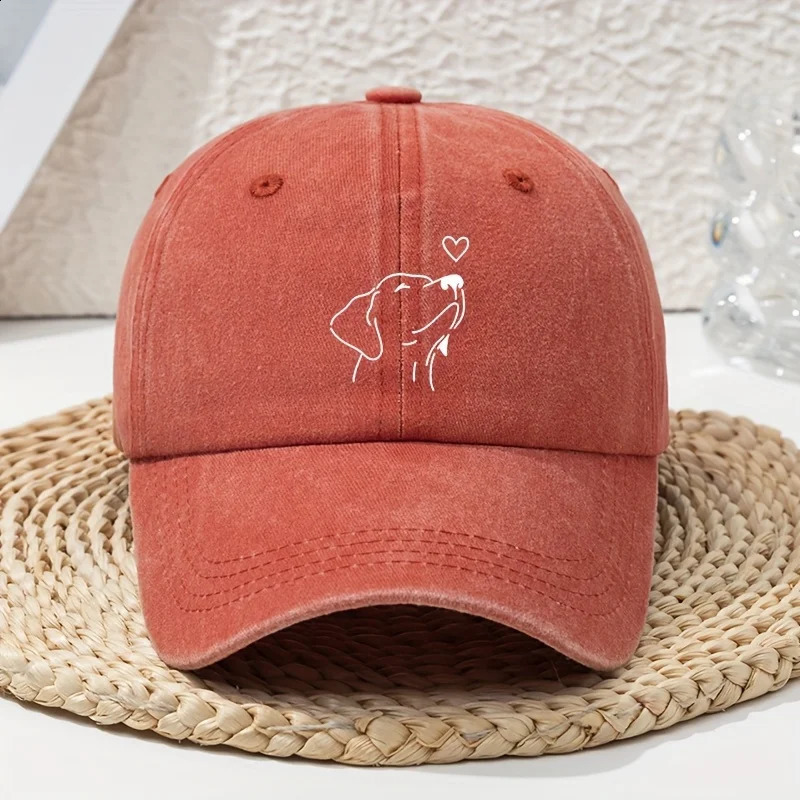 White line dog print womens baseball cap versatile for spring and summer retro soft top baseball cap dad hat vintage 250805