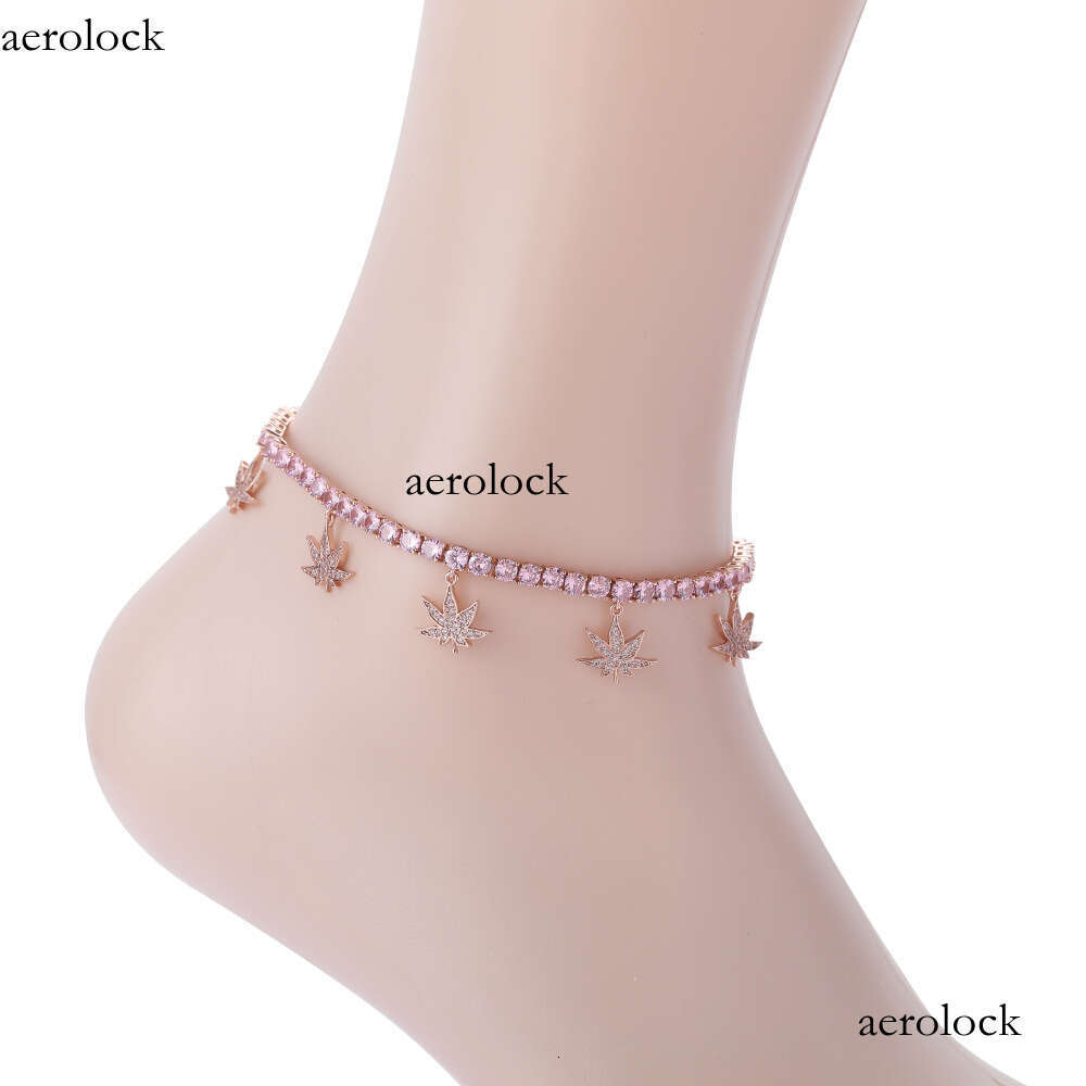 Women's Maple Leaf Hip Hop 4mm 9inch+ Extension Chain Tennis Anklet Jewelry
