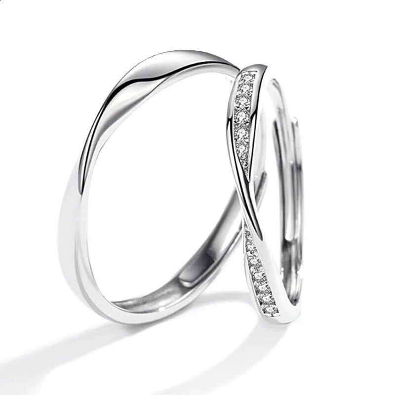 Fashion Simple Opening crystal Ring Minimalist Silver Color Zircon Adjustable Ring For Men Women Couple Engagement Jewelry 250805