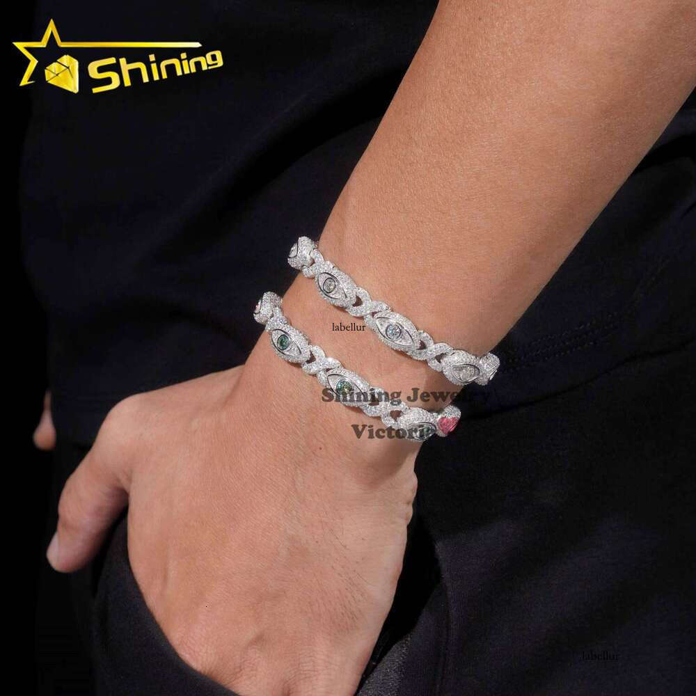 Hot Selling Hip Hop Cuban Sier 8MM Width VVS Moissanite Dia Evil Eye Link Bracelet for Men
