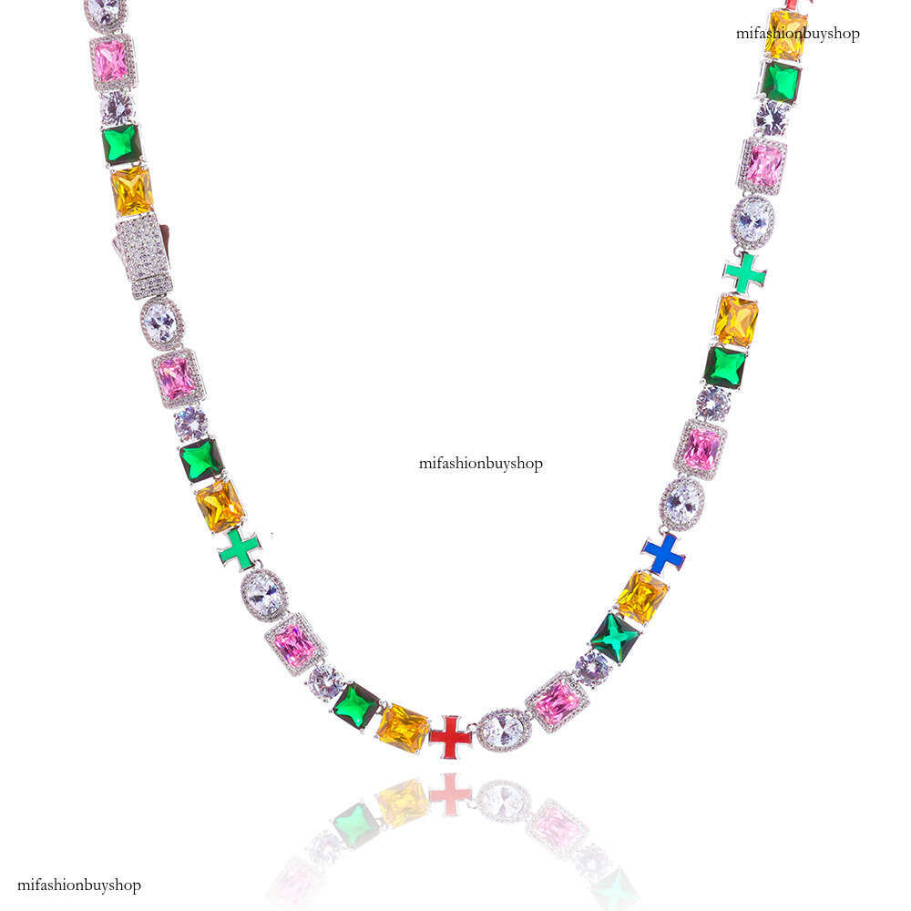 Hip Hop High Quality Cross Necklace Men 10mm Colorful Jewelry Chain Trendy Accessories