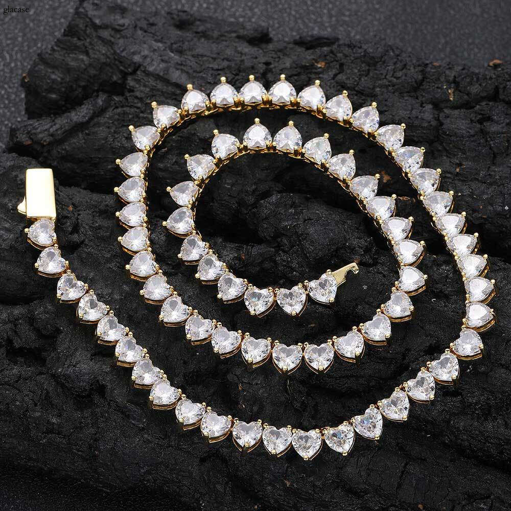 6mm Spring Buckle Heart-Shaped Moissanite chain Tennis Chain Hip-Hop Unisex Personality Heart Necklace