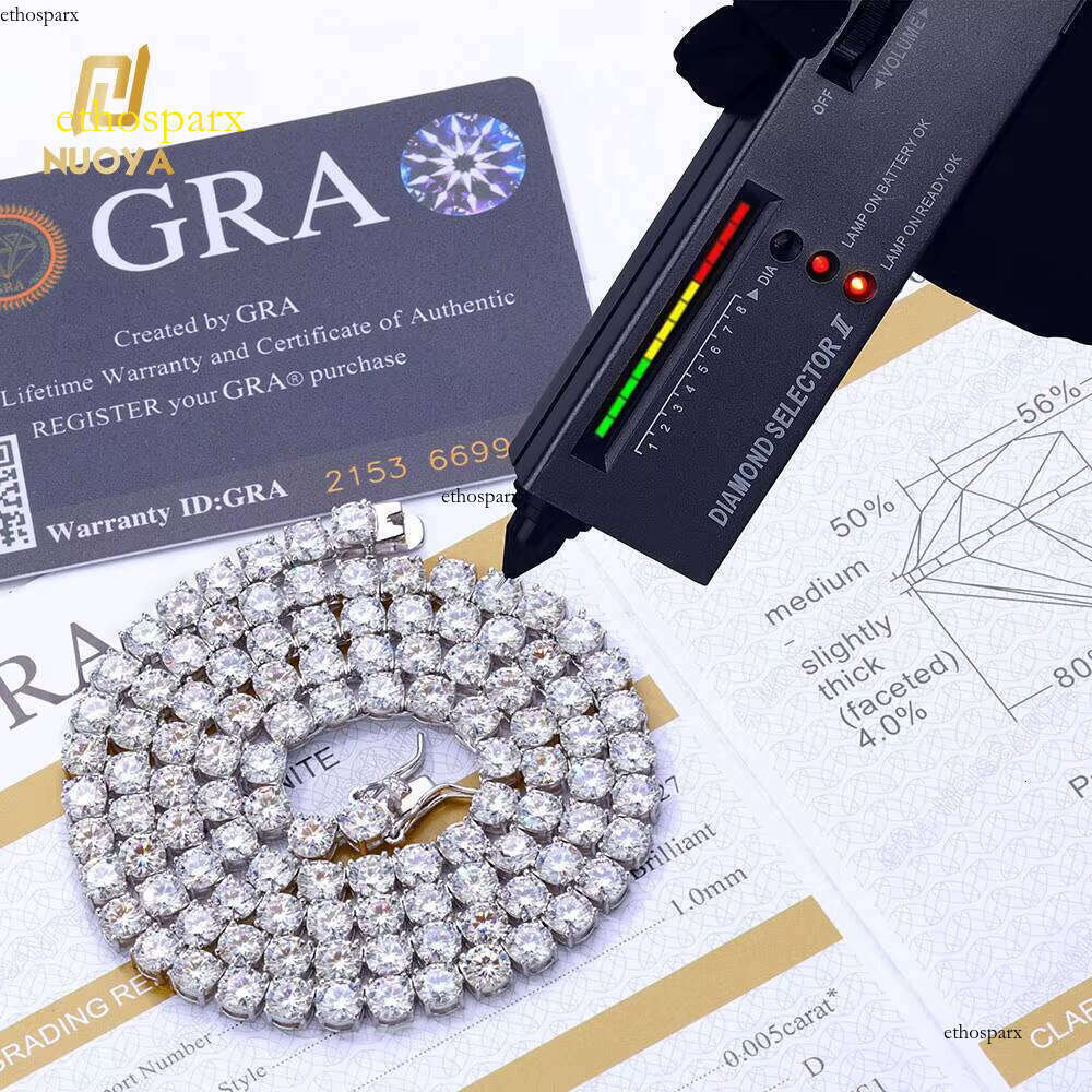 NUOYA Pass Tester Silicon Stone Iced Round Brilliant Cut Sier Tennis Chain Necklace Women's Jewelry