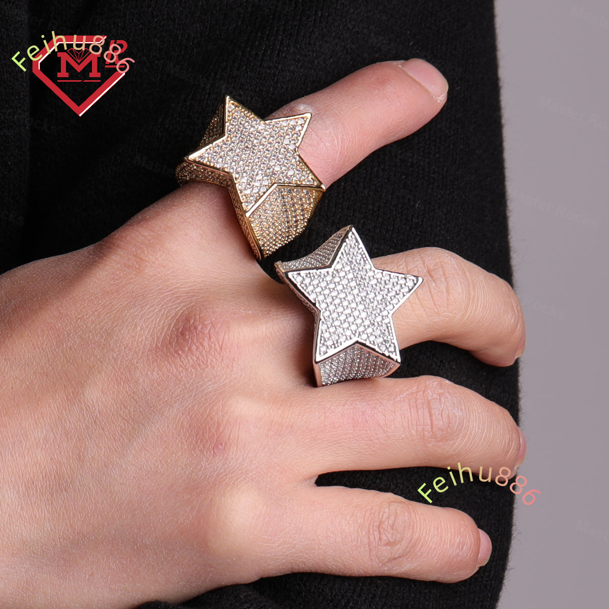 Fashion Design Bling 925 Silver Iced Out Rings Standard Wholesale Price Vvs Moissanite Star Ring Hip Hop Rapper