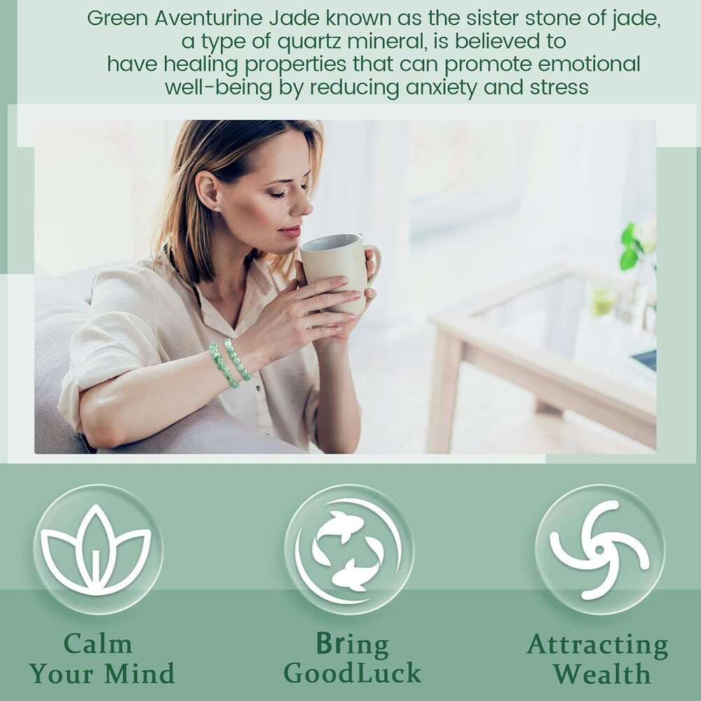 4 Pcs for Women Good Luck Wealth Green Aventurine Bracelet 8 mm Stretch Dongling Jade Beaded Spiritual Gift