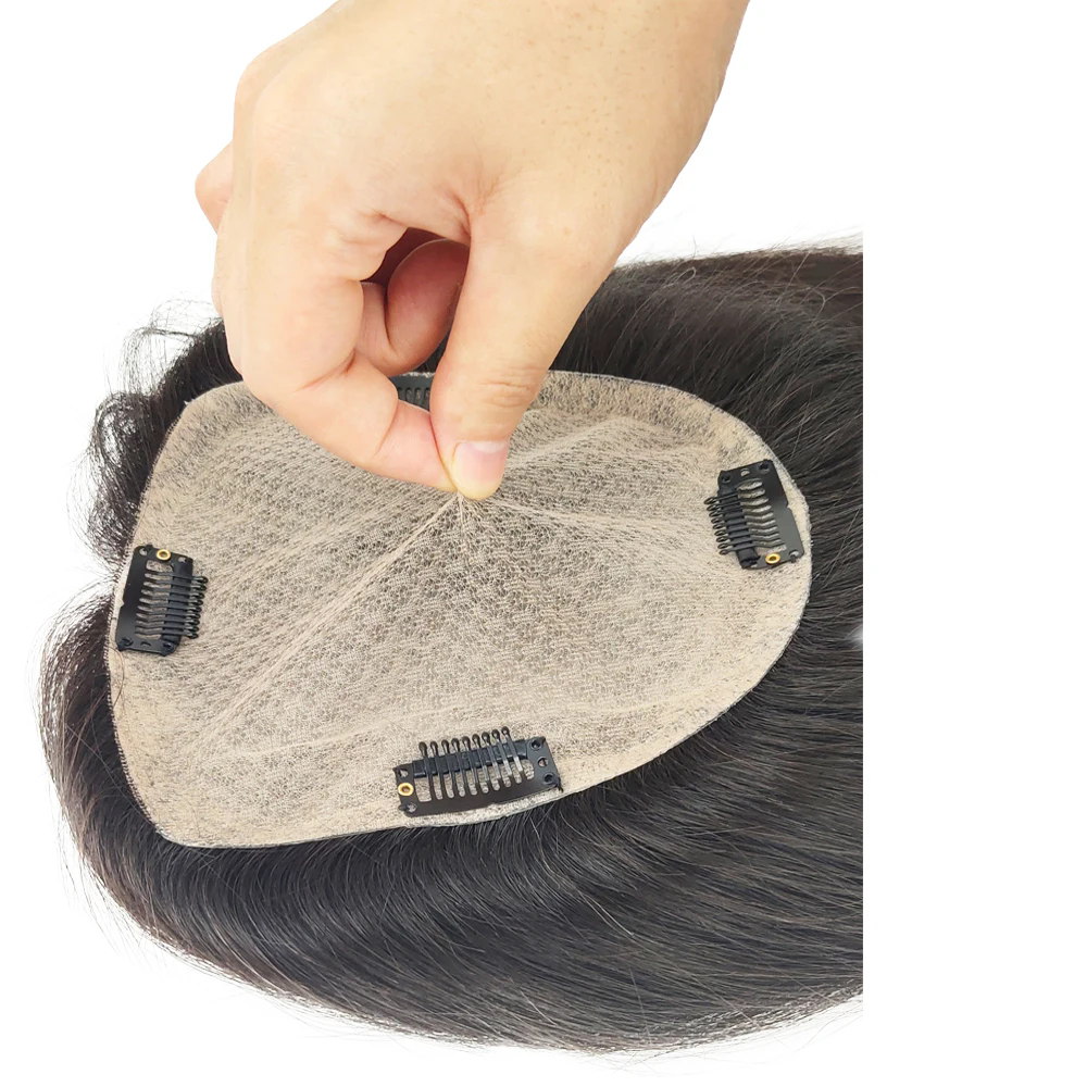 Silk Base Fake Skin Scalp brazilian Virgin Human Hair Women Topper with Clips In Hair Toupee Fine Hairpiece loose deep Wave curly Female