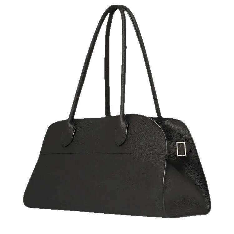 new high-end retro horizontal top layer leather hand-held large-capacity commuting tote bag