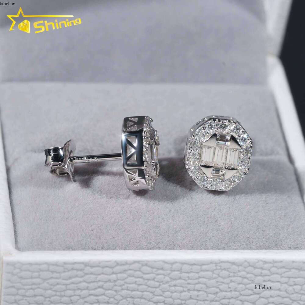 Pass Tester GRA Certified VVS Dia Sterling Sier Baguette Moissanite Stud Earrings Men Jewelry