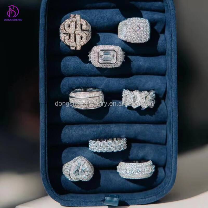 Iced Out 2 Row Diamond Hip Hop Moissanite Ring for Woman Customize B3 Moissanite Jewelry Wholesale Factory Price 925 Silver