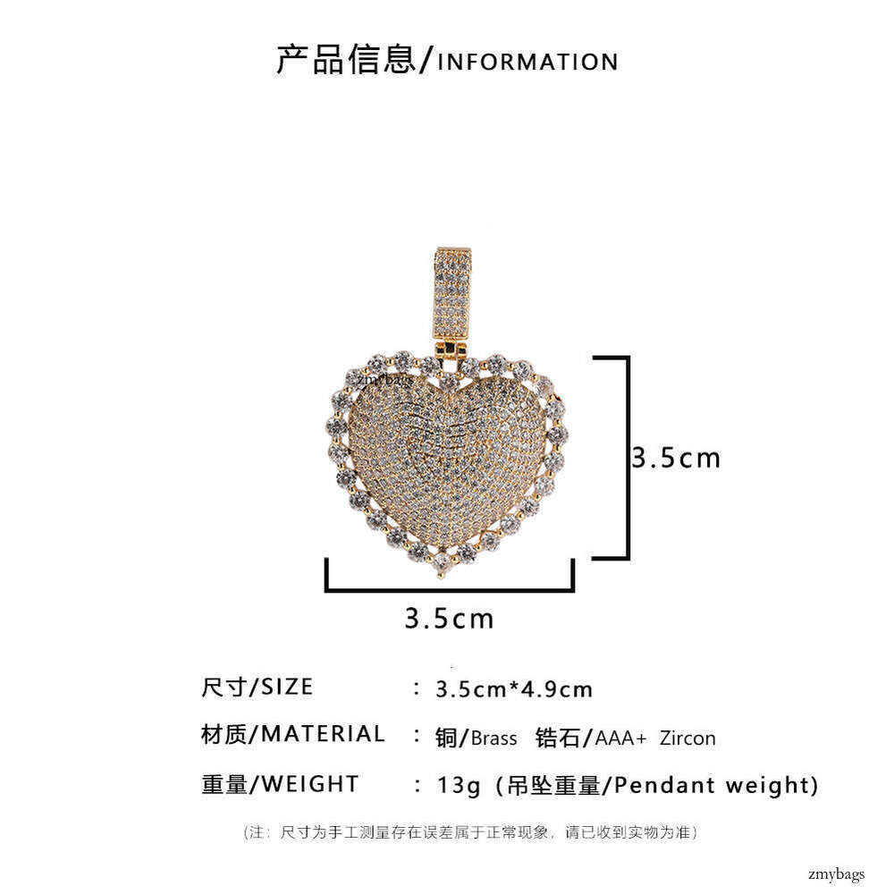 Hiisees New Heart Simple Summer Inlaid Pink Hip-Hop Style Pendant Unisex Versatile Accessory